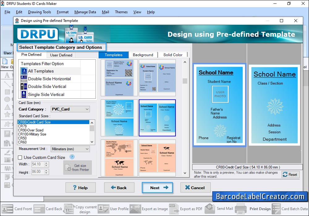Choose any one pre-defined ID card design