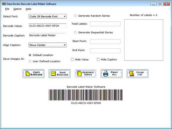 Create Barcode Label screen shot