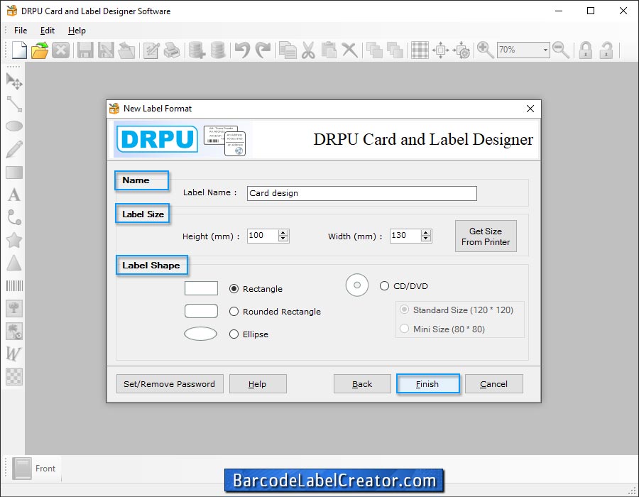 Enter Label Properties