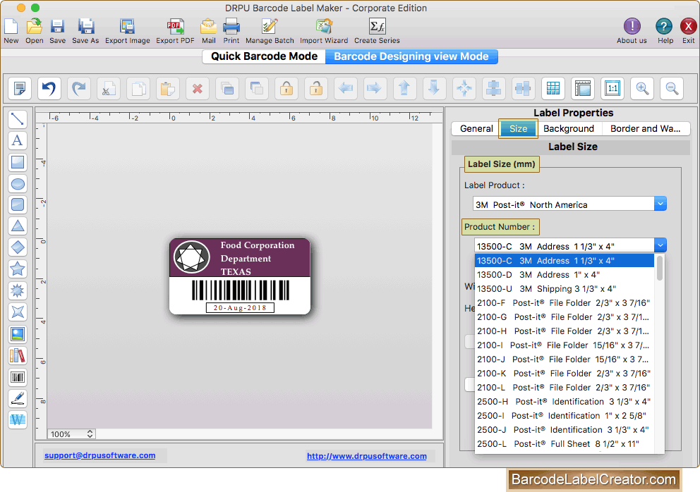 Mac Barcode label creator Corporate Edition screenshots to create