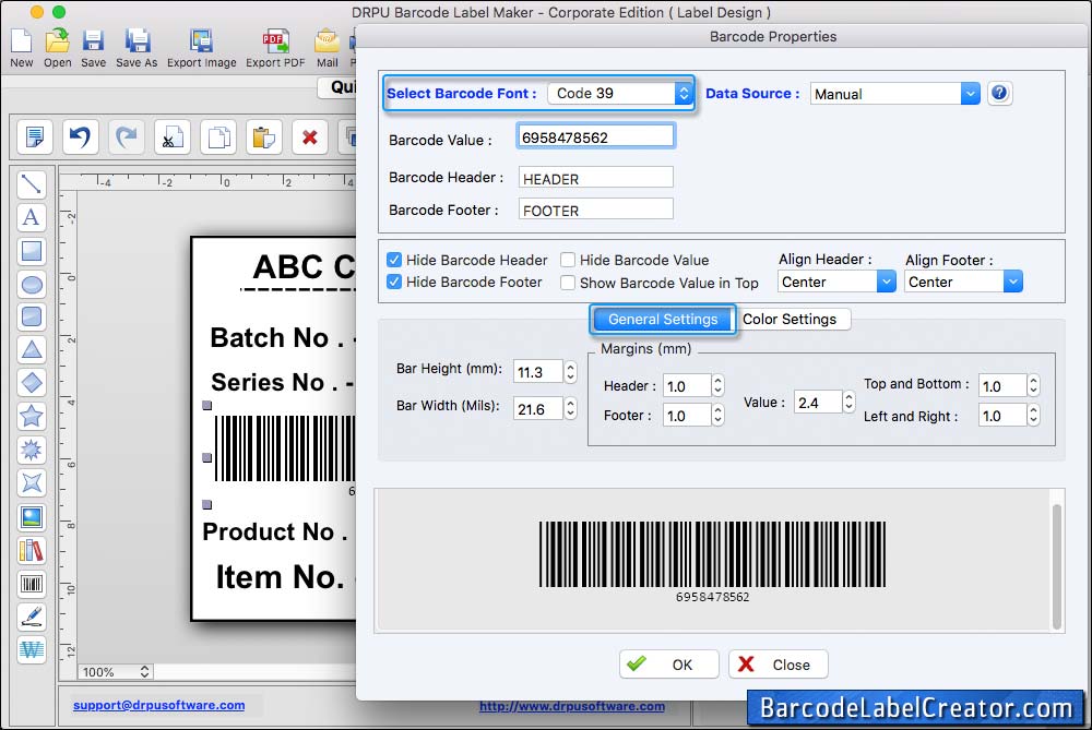 Mac Barcode Label Creator - Corporate Edition