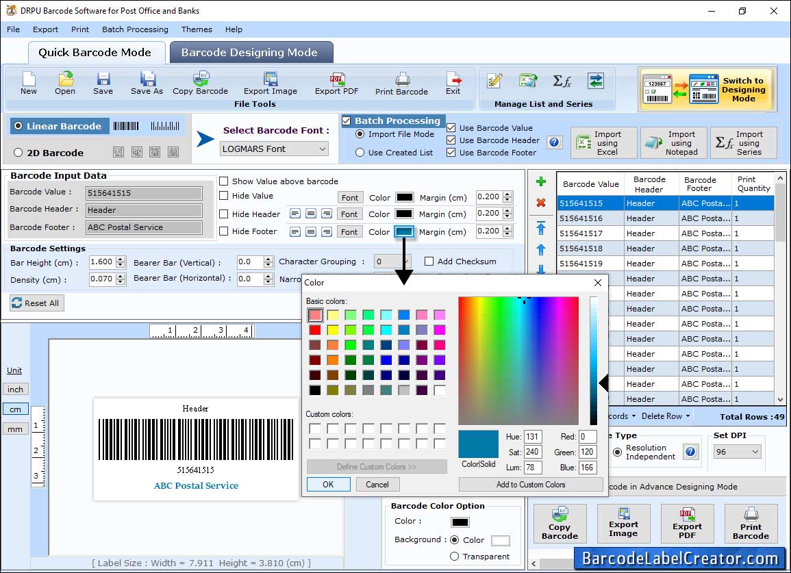 Barcode Label Creator - Post Office and Bank