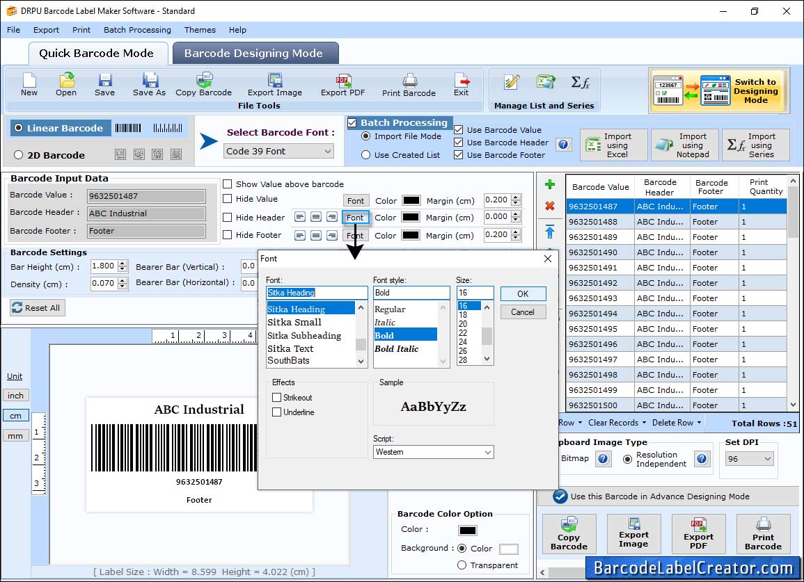 Barcode Settings