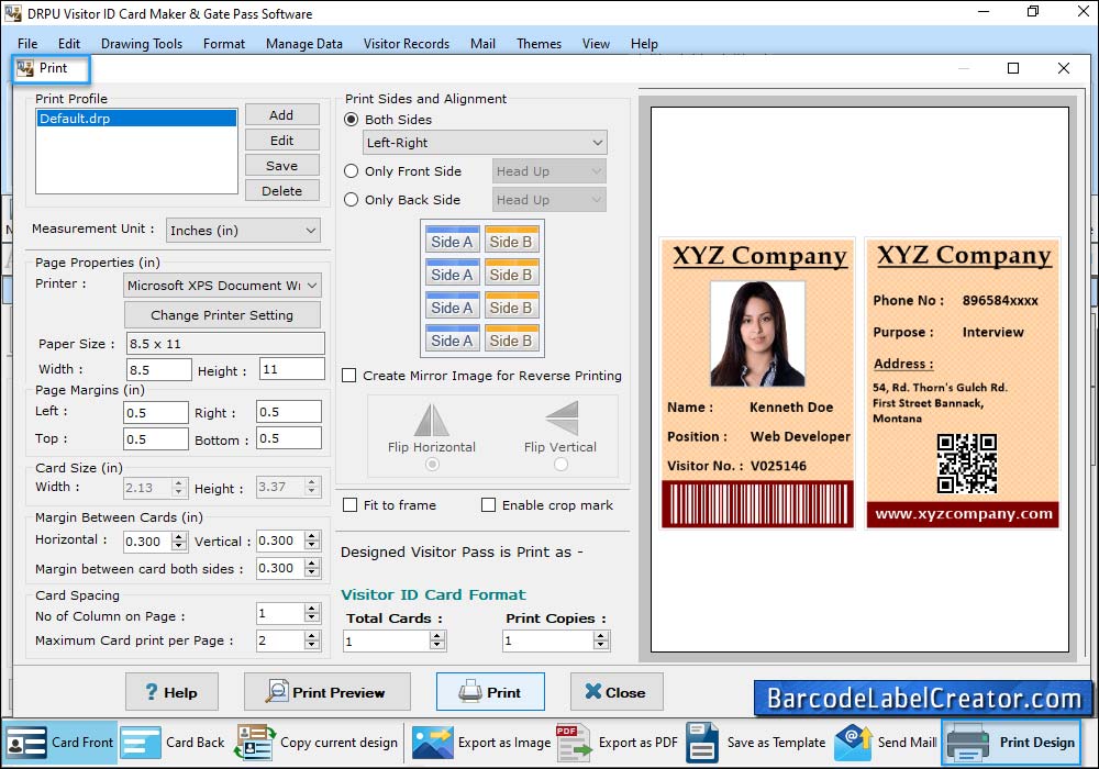 Print designed visitor ID card
